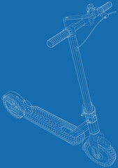 E-Scooter. Isolated wire-frame line. Vector rendering of 3d
