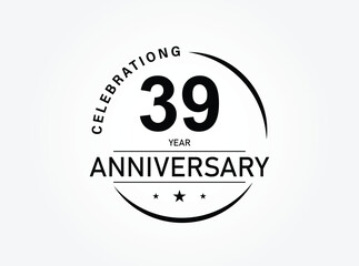 39 years anniversary pictogram vector icon, 39th year birthday logo label, black and white stamp isolated.