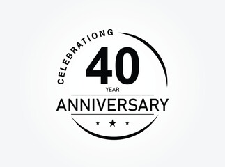 40 years anniversary pictogram vector icon, 40th year birthday logo label, black and white stamp isolated.