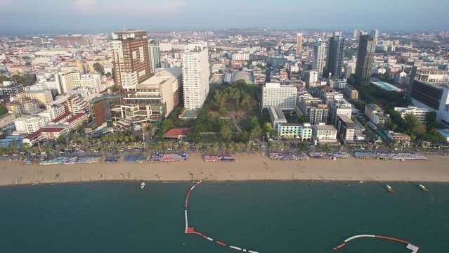 Aerial view of Central Pattaya beach in Chonburi, Thailand