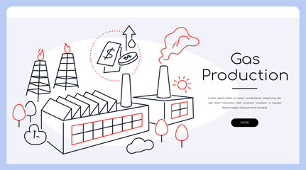 Gas production - modern colorful line design style banner