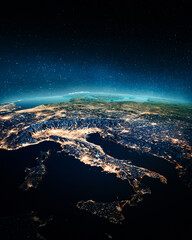 Italy city lights from space