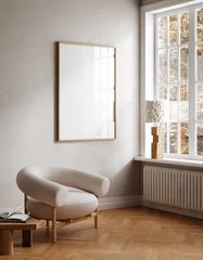 Vlies Fototapete Boho-Stil Frame mockup in contemporary minimalist beige room interior, 3d render