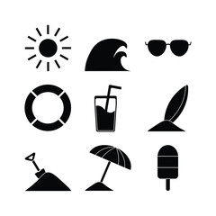 solid icon set of beach, beach icons, summer black icon