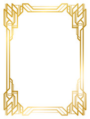 Art Deco gold frame vintage frame line geometric wedding label card frame png transparent background