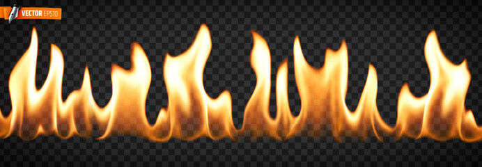 Vector realistic illustration of flames on a transparent background.
