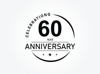 60 years anniversary pictogram vector icon, 60th year birthday logo label, black and white stamp isolated.