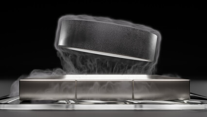 3d render of a superconducting material hovering over a set of neodymium magnets.