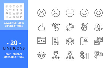 Line icons about survey and rating. Pixel perfect 64x64 and editable stroke