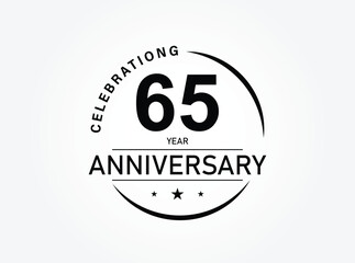65 years anniversary pictogram vector icon, 65th year birthday logo label, black and white stamp isolated.