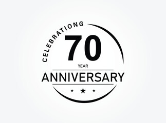 70 years anniversary pictogram vector icon, 70th year birthday logo label, black and white stamp isolated.