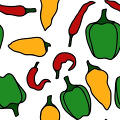 Seamless pattern with different selection of peppers.