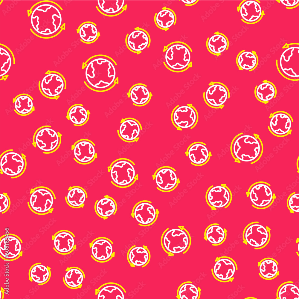 Poster line worldwide icon isolated seamless pattern on red background. pin on globe. vector