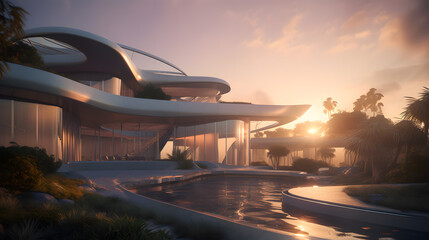 Fototapeta na wymiar inspiring grandeur of a futuristic and linear palace