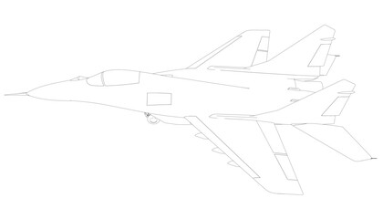 Military fighter jet outline. Vector art illustration of contour airplane. Modern war aircraft. Supersonic speed..