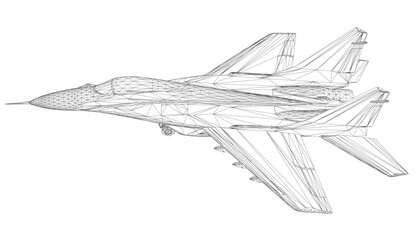 Fototapeta na wymiar Military fighter jet wireframe. Vector art illustration of wireframe airplane. Modern war aircraft. Supersonic speed. 3D..