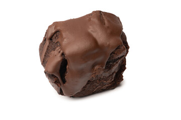 Chocolate cake isolated on a white background.