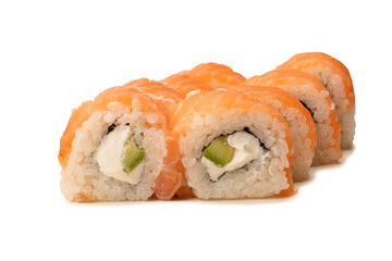 Sushi with cream cheese and eel isolated on white background.