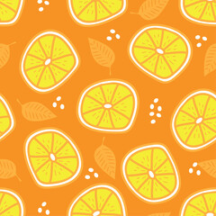 Lemon pattern - hand drawn lemon slice and levaes seamless pattern. Good for textile print, wrapping and wall paper.