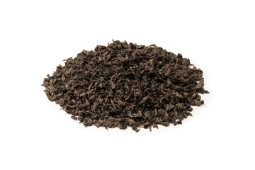 Dried tea leaves isolated on a white background.