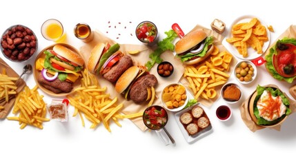 fast food with white background top view Created With Generative AI Technology