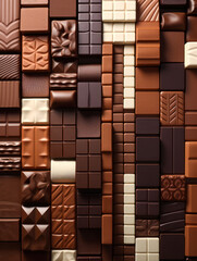 Assortment of chocolate candies, white, dark, and milk chocolate. Sweets background. AI generative