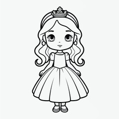 Black and White Princess Illustration: Minimalistic Coloring Page for Kids with Simple Shapes