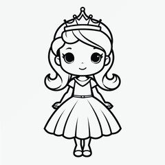 Black and White Princess Illustration: Minimalistic Coloring Page for Kids with Simple Shapes