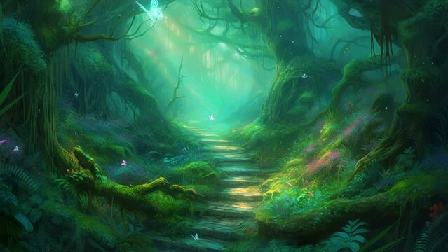 蝶が舞う 幻想的な森 妖精の棲む森 神秘的 パーティクル ループ シームレス