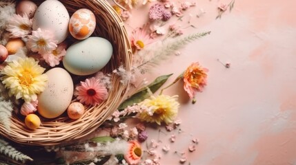 Fototapeta premium Happy Easter Day banner concept design with pastel background