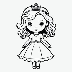 Black and White Princess Illustration: Minimalistic Coloring Page for Kids with Simple Shapes
