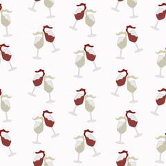 Pattern with wine glasses and bottle. Wine concept. Weekends and chill concept.