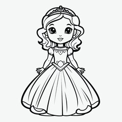 Black and White Princess Illustration: Minimalistic Coloring Page for Kids with Simple Shapes