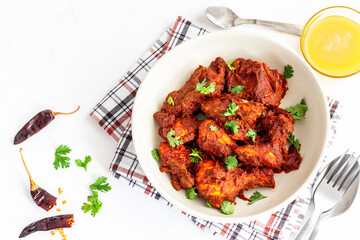 Stir-Fried Indian Chicken with Red Chilli, Cilantro and Ghee Directly Above Photo