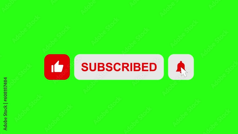 Poster subscribe button on green screen. animated youtube subscribe button for video overlay. like subscrib