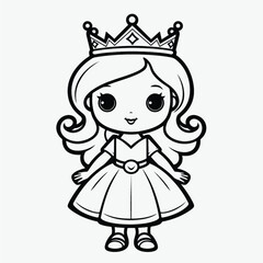 Black and White Princess Illustration: Minimalistic Coloring Page for Kids with Simple Shapes