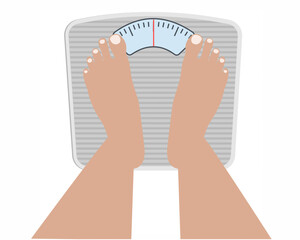 Person standing on the scales concept of measuring weight in weight scale weight gain or weight loss. 