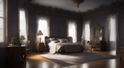 Comfortable bed in contemporary room [AI Generated]