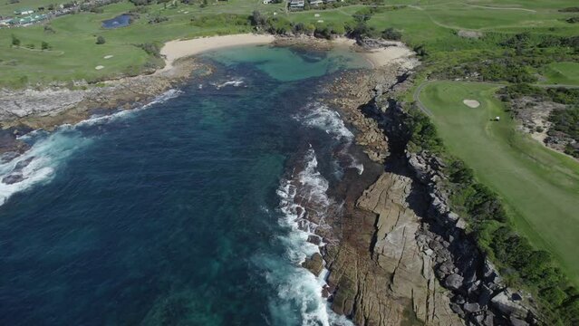 Little Bay Beach - Pristine Australian Paradise In New South Wales. aerial tilt-up