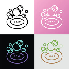 Soap with foam thin line icon. Hygiene symbol. Modern vector illustration for beauty shop.