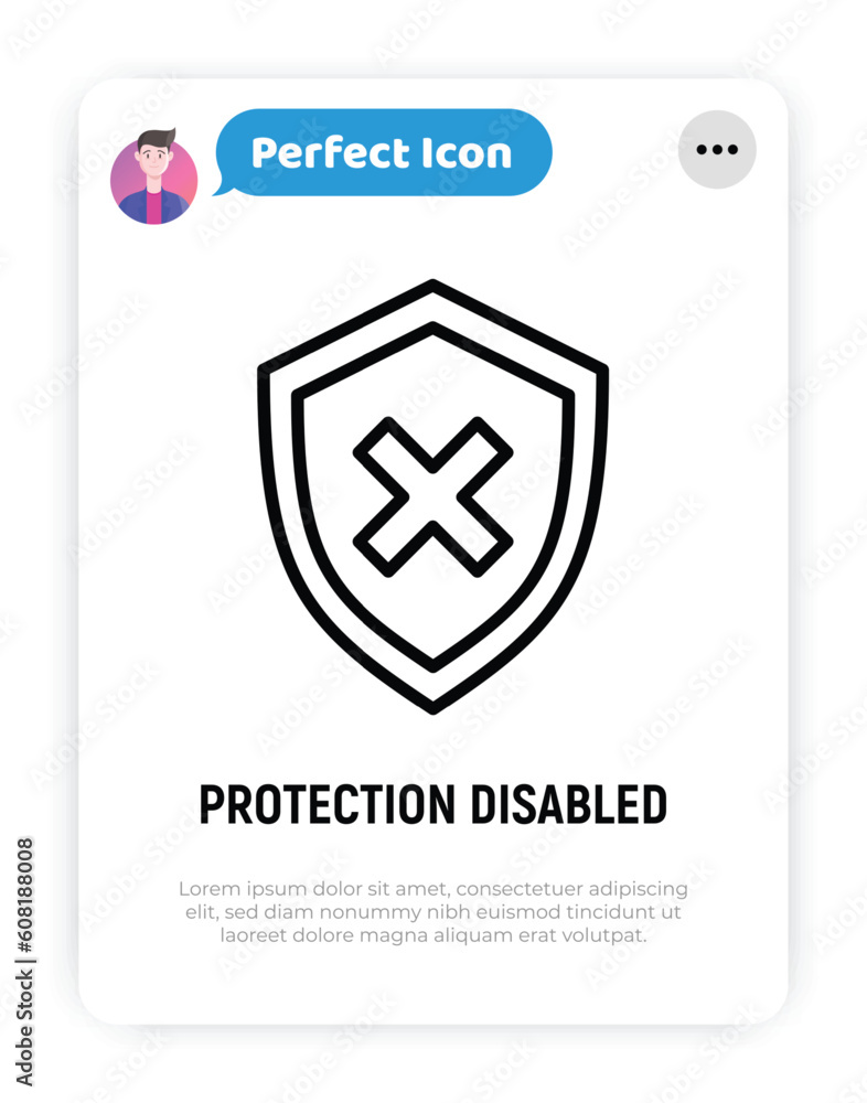 Poster security disabled thin line icon. shield with cross mark. vector illustration.