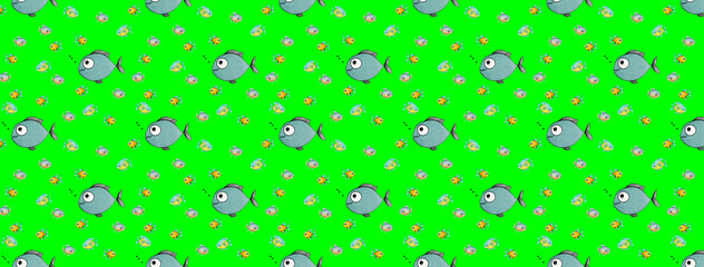 seamless pattern. Set with fish. Sea and river fish. Horizontal image. Banner for insertion into site.