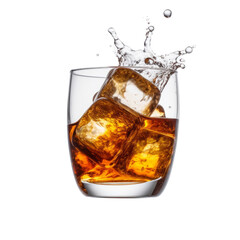 whiskey with ice isolated on transparent background cutout