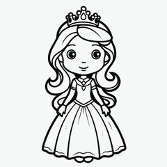 Fototapeta na wymiar Simple Kids Coloring Page: Flat Vector Illustration of a Cute Princess with Crisp Lines