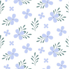 Obraz na płótnie Canvas Seamless pattern of hand drawn wild doodle blue flowers on isolated background. Design for mother’s day, Easter, springtime, summertime celebration, scrapbooking, textile, home decor, paper craft.