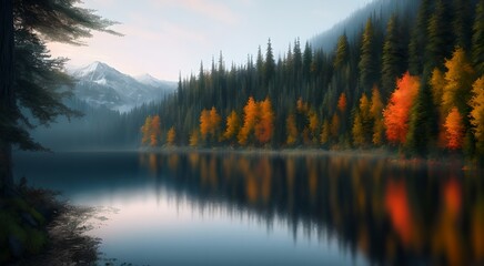 Fototapeta premium Serene forest reflection in the lake [AI Generated]