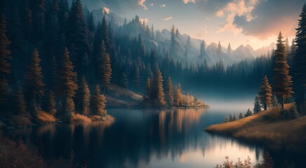 Serene forest reflection in the lake [AI Generated]