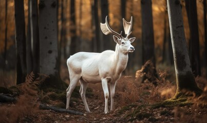 Naklejka na ściany i meble The golden-horned white deer is the stuff of legends in the forest Creating using generative AI tools