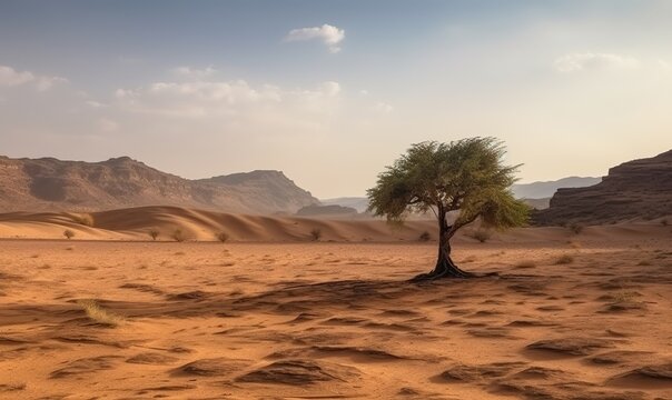A lonely tree bravely endures the arid wilderness.