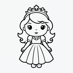 Cute Princess Coloring Page: Full Body Shot with Simple Outline and Shapes for Kids